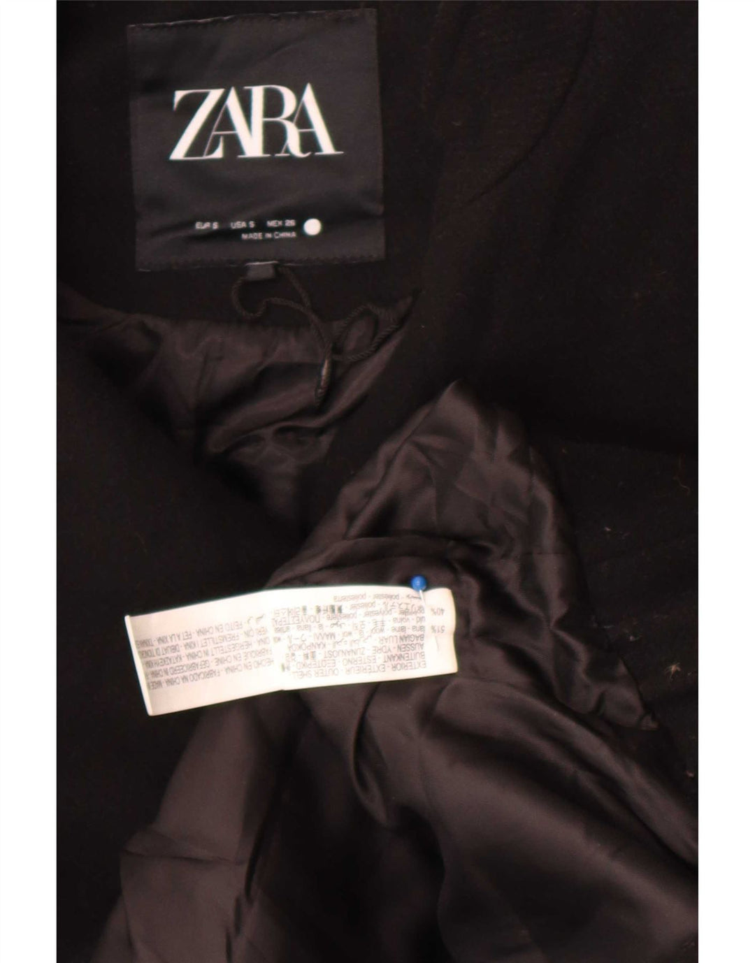 Zara ženska prevelika bomber jakna UK 10 Mala crna vunena