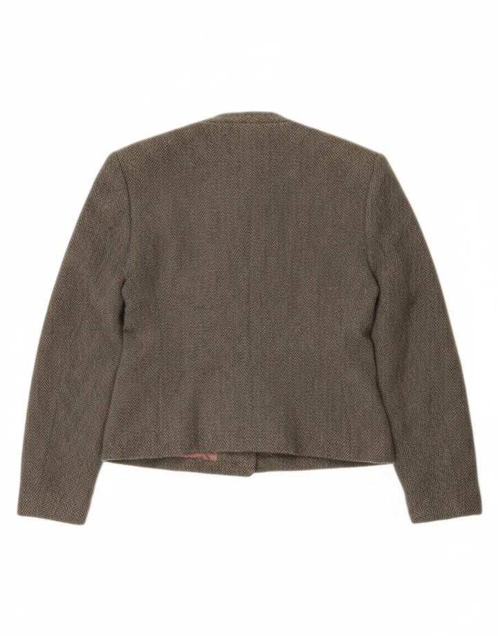 BRIAN TUCKER Womens Crop Blazer Jacket UK 10 Small  Grey Herringbone