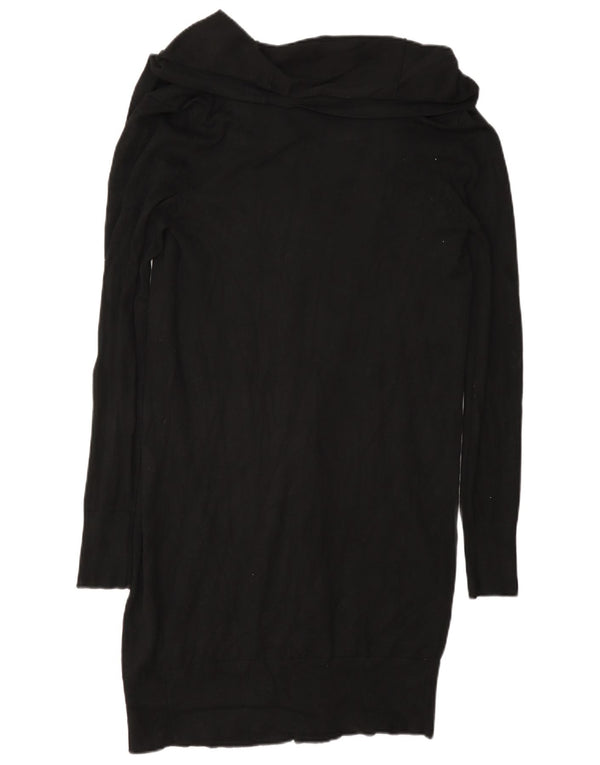 Zara Womens Longline Open Cardigan Sweater UK 12 Medium Black Viscose