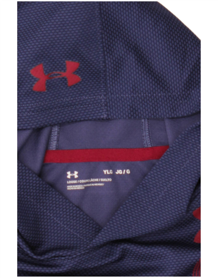 UNDER ARMOUR Boys Graphic Top Long Sleeve 11-12 Years Large Navy Blue
