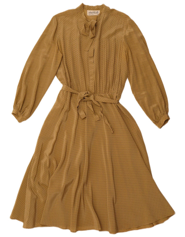 VINTAGE ženska maksi haljina dugih rukava s prednjom kravatom EU 44 XL smeđe na točkice