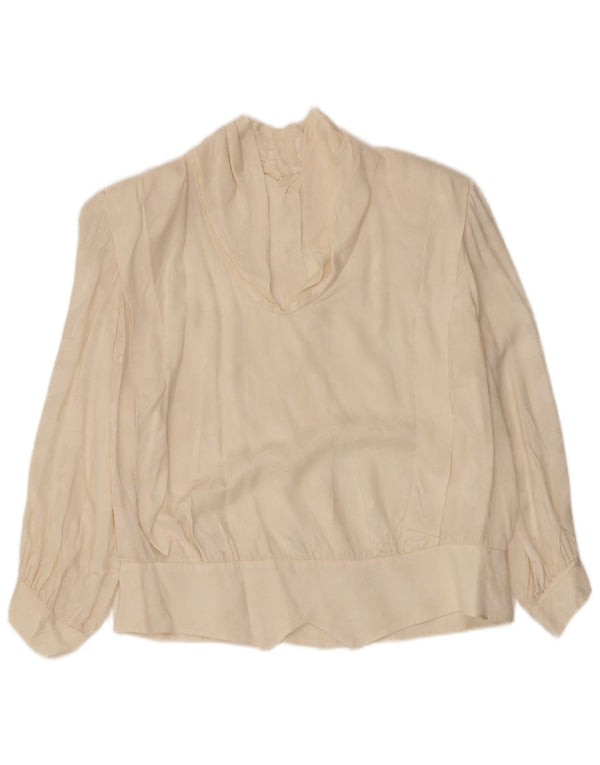 VINTAGE Ženska košulja bluza 3/4 rukava UK 14 Velika prljavo bijela cvjetna