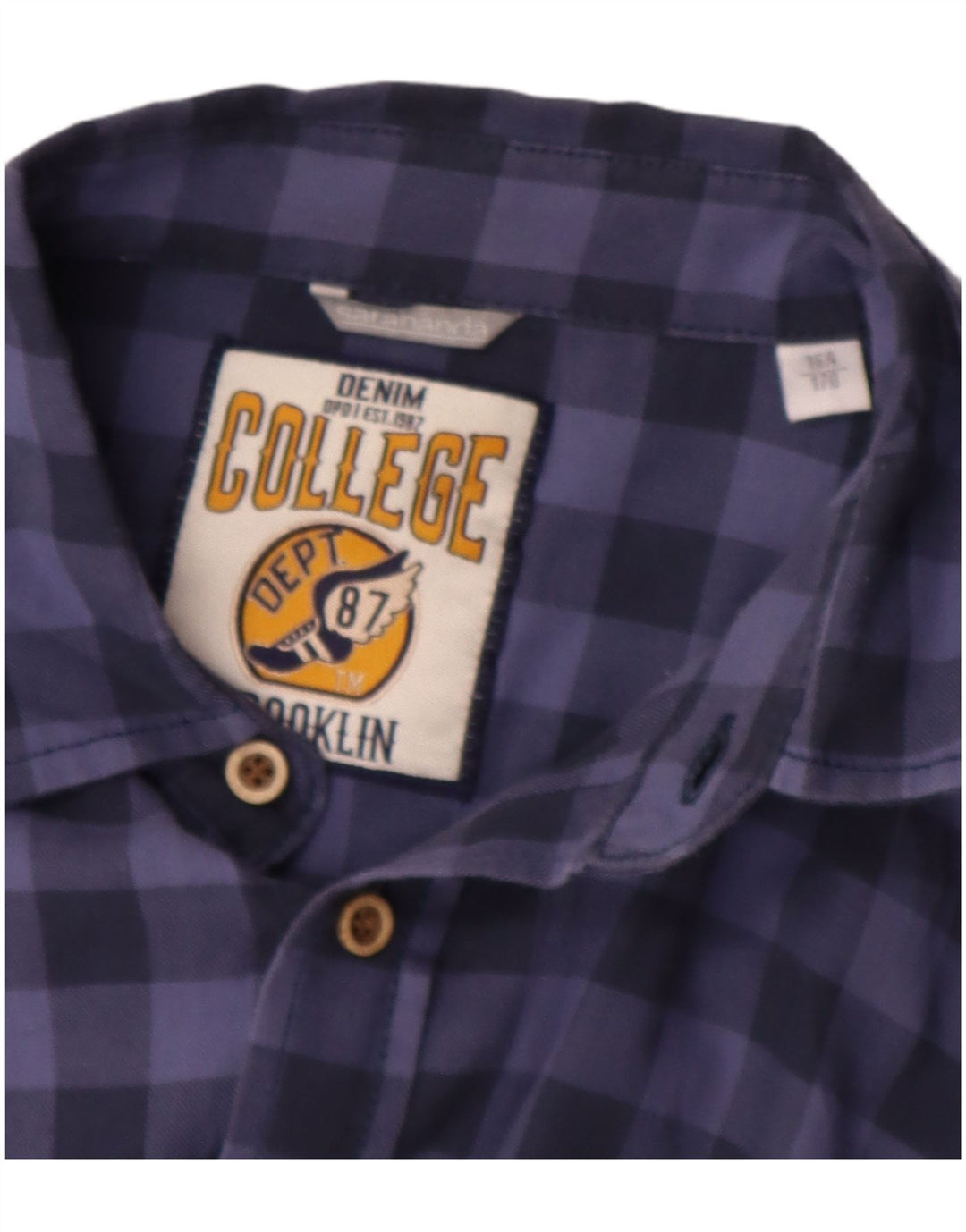 VINTAGE Boys Shirt 15-16 Years Blue Check Cotton