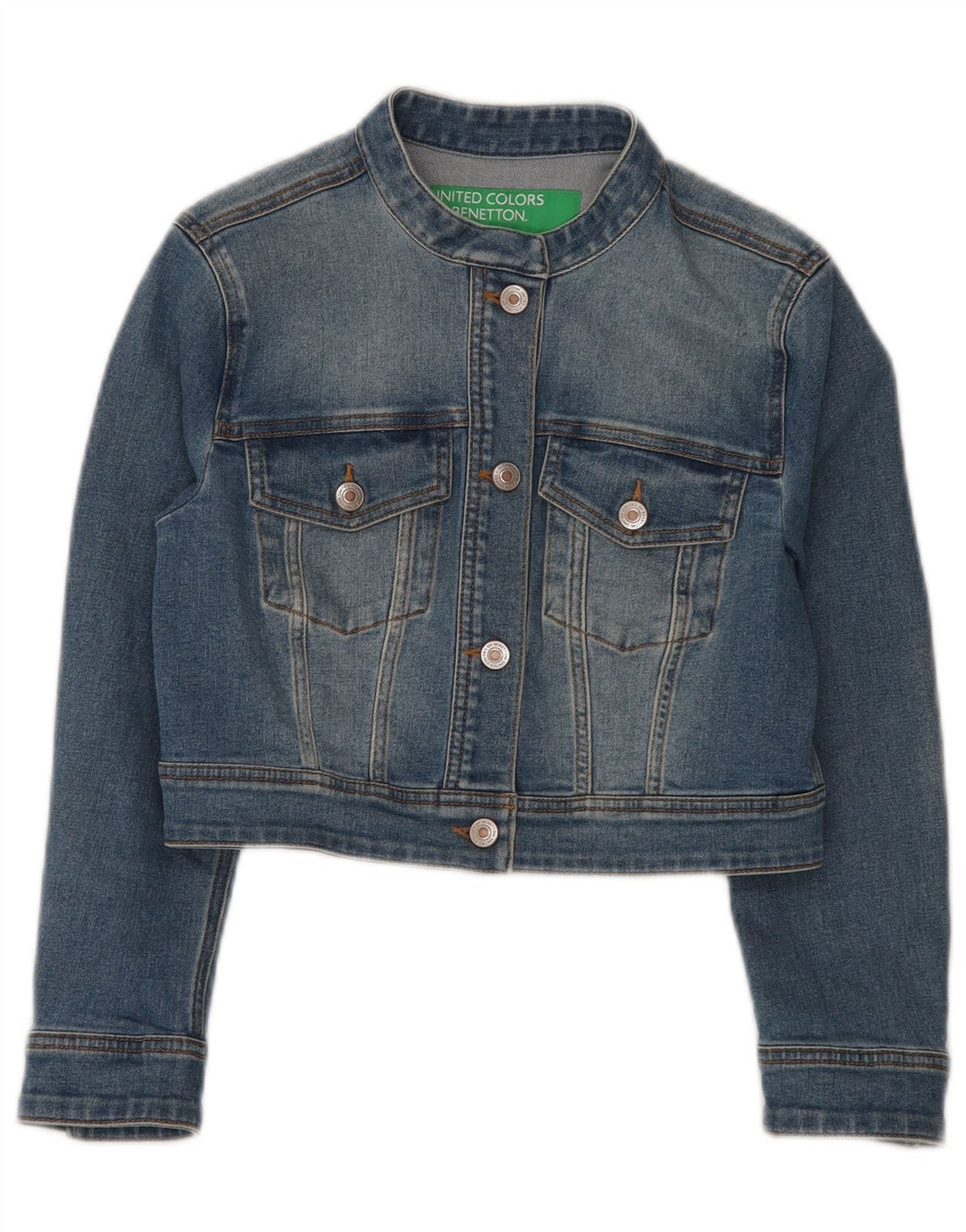 BENETTON Ženska crop traper jakna UK 10 Mala plava pamuk