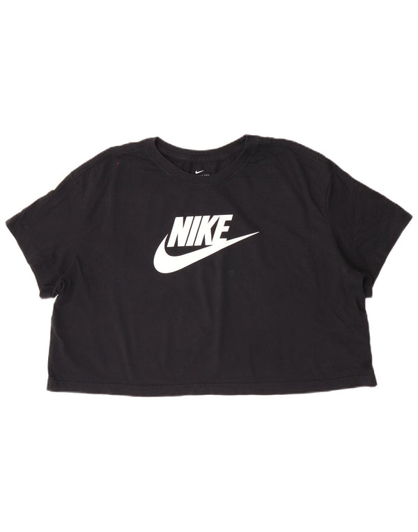 Nike ženska majica s velikim grafičkim kratkim rukavima UK 18 XL crni pamuk