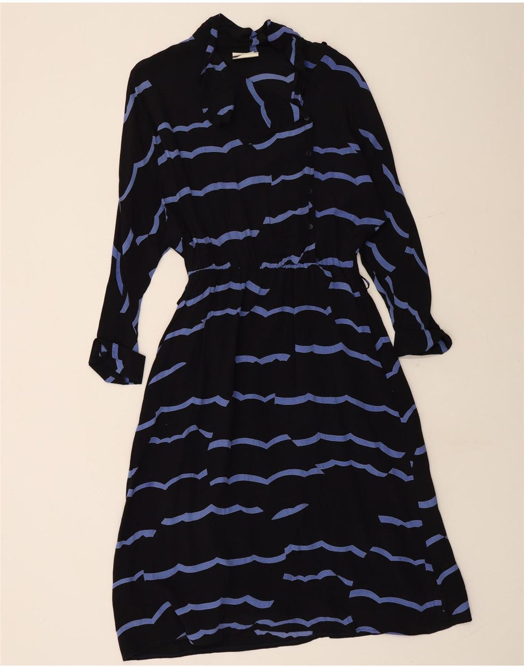 VINTAGE ženska maksi haljina 3/4 rukava IT 42 srednje crna prugasta viskoza