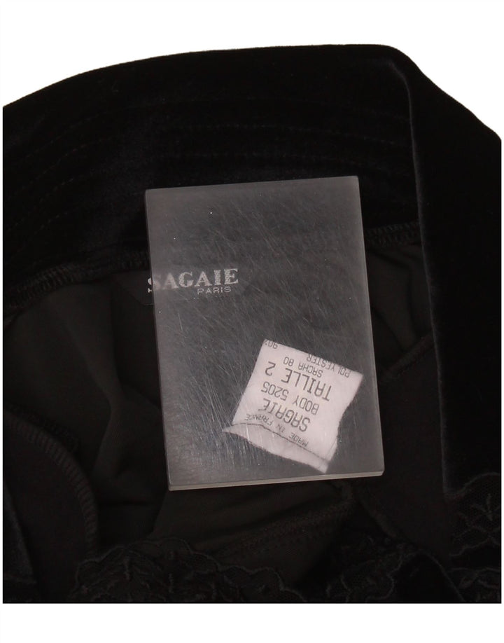 SAGAIE ženski baršunasti bodi dugih rukava UK 12 Srednji crni poliester