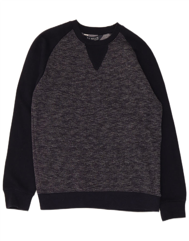 J.J. WILLIS Mens Sweatshirt Jumper Medium Navy Blue Colourblock Cotton