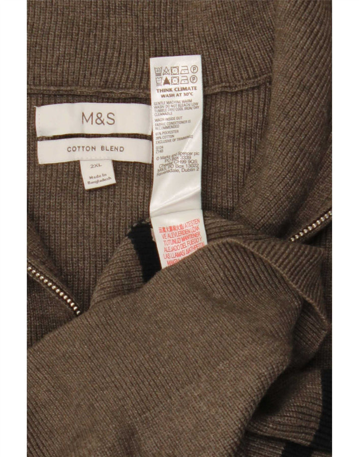 Marks & Spencer muški džemper s izrezom s patentnim zatvaračem 2XL sivi prugasti poliester