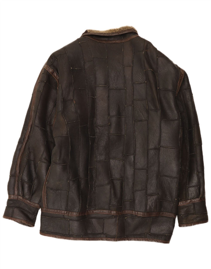 Vintage muška jakna od ovčijih ovčica UK 42 XL smeđa patchwork