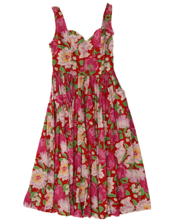 Laura Ashley ženska haljina bez rukava A-kroja UK 14 Veliki ružičasti cvjetni pamuk