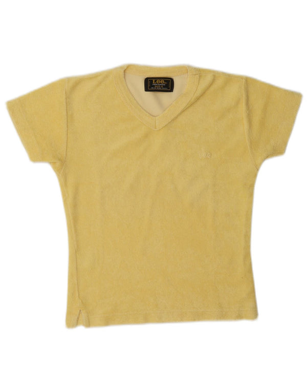 Lee Womens Crop Velvet T-Shirt Top UK 10 Small Yellow Cotton