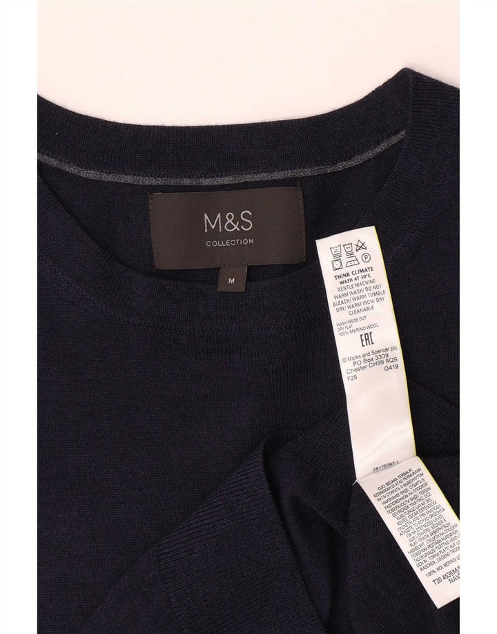 Marks & Spencer muški džemper s mornarsko plavim izrezom srednje veličine od merino vune