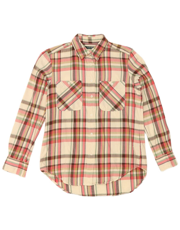 Ralph Lauren Ženska flanelska košulja UK 10 Mala sivo bijela karirana