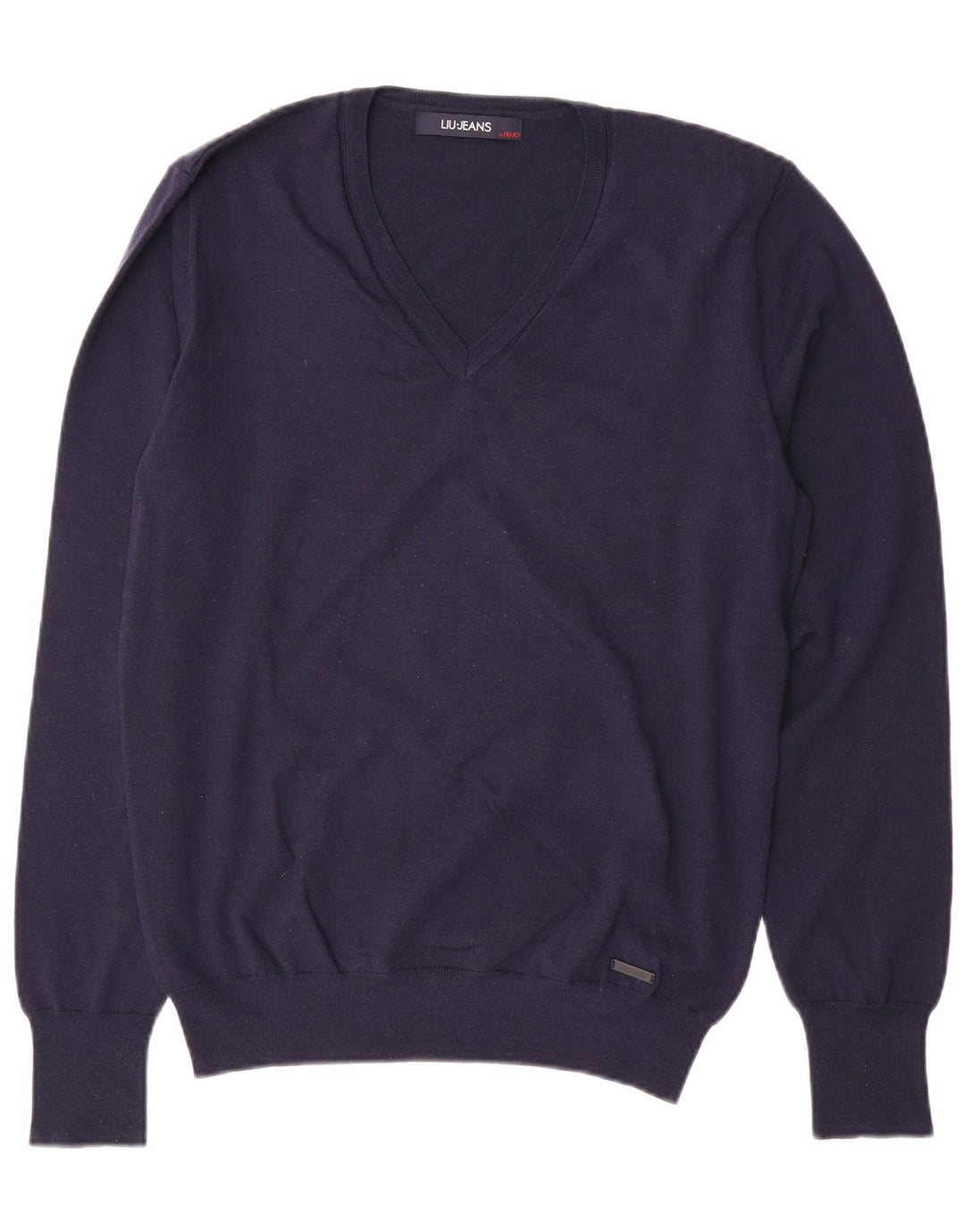 LIU JO Ženski džemper s V-izrezom UK 18 XL Mornarsko plava vunena
