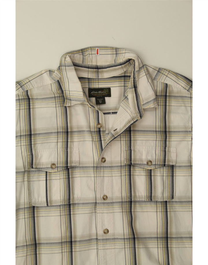 EDDIE BAUER Mens Tall Short Sleeve Shirt XL White Check Cotton Vintage Eddie Bauer and Second-Hand Eddie Bauer from Messina Hembry 