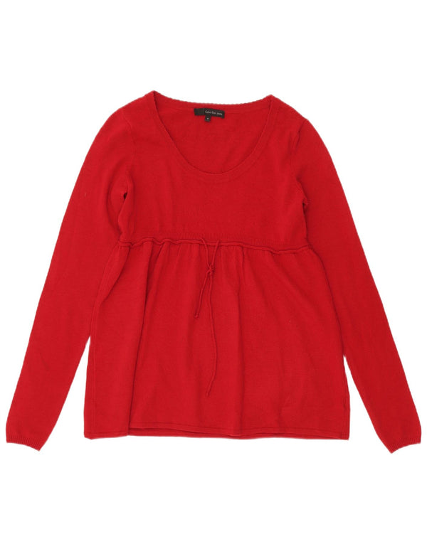 CALVIN KLEIN JEANS Ženski džemper s veznim izrezom UK 10 Mala crvena