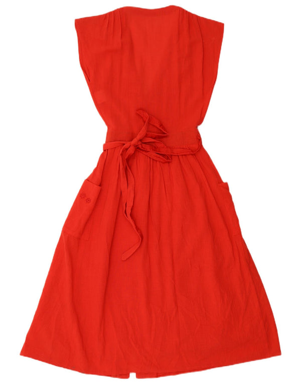 VINTAGE ženska haljina A-kroja bez rukava UK 12 Srednje crvena cvjetna