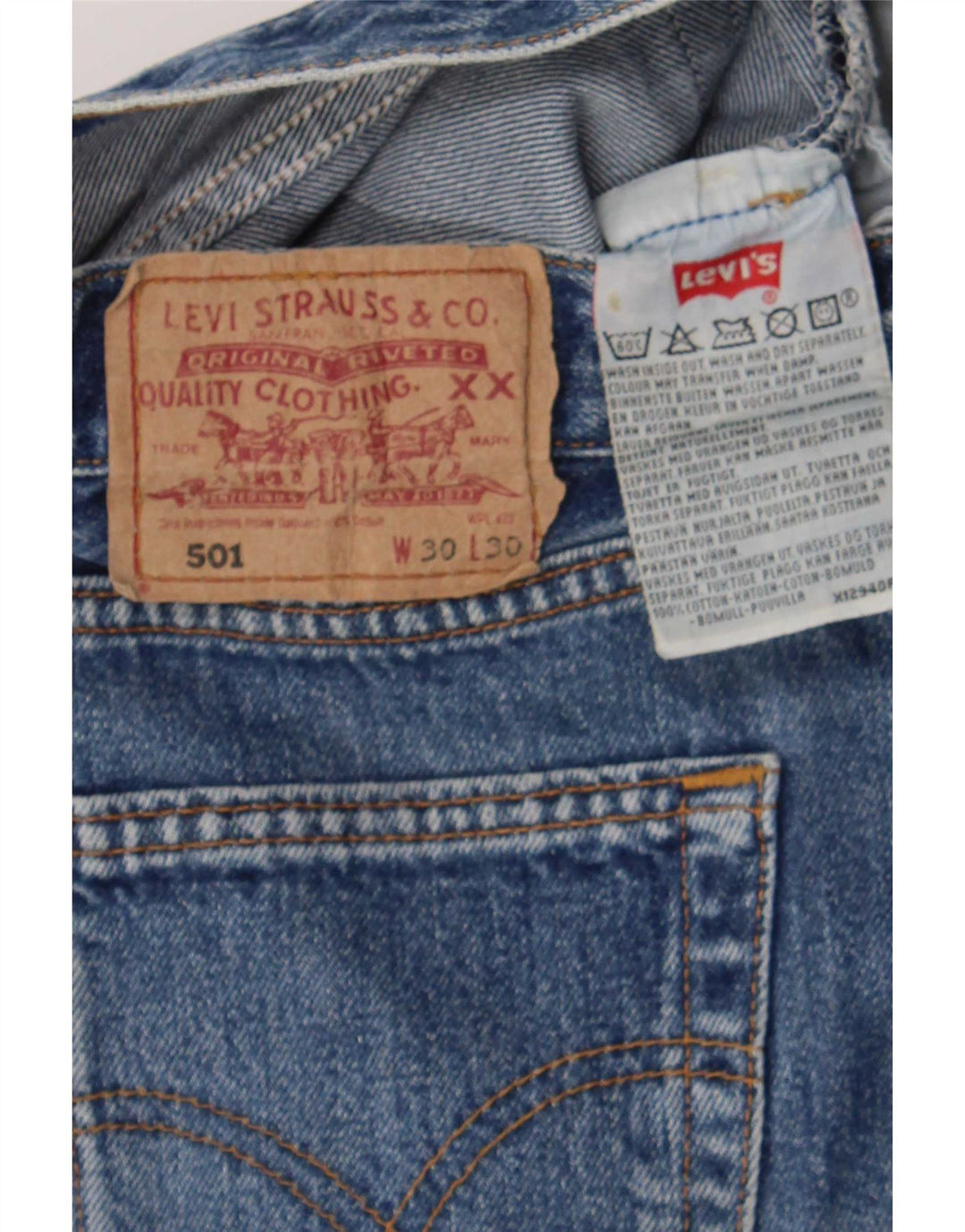Levi's ženske kratke traper hlače 501 W30 srednje plavi pamuk