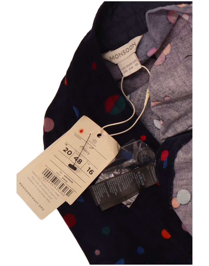 MONSOON ženska baršunasta mini suknja UK 20 2XL W40 tamnoplavi pamuk na točke