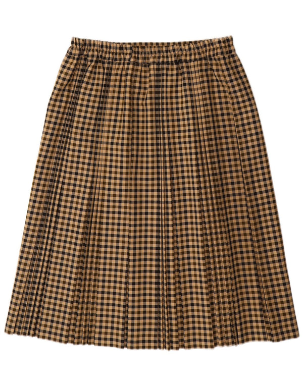 Vintage ženska plisirana suknja A-kroja UK 18 XL W38 Bež Gingham poliester