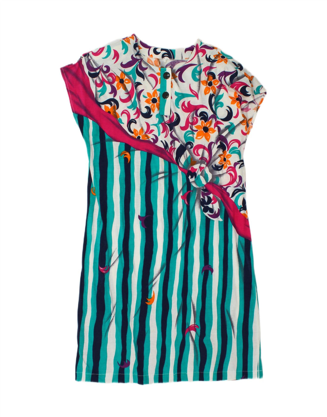 VINTAGE Womens Shift Dress UK 14 Medium Multicoloured Floral Cotton