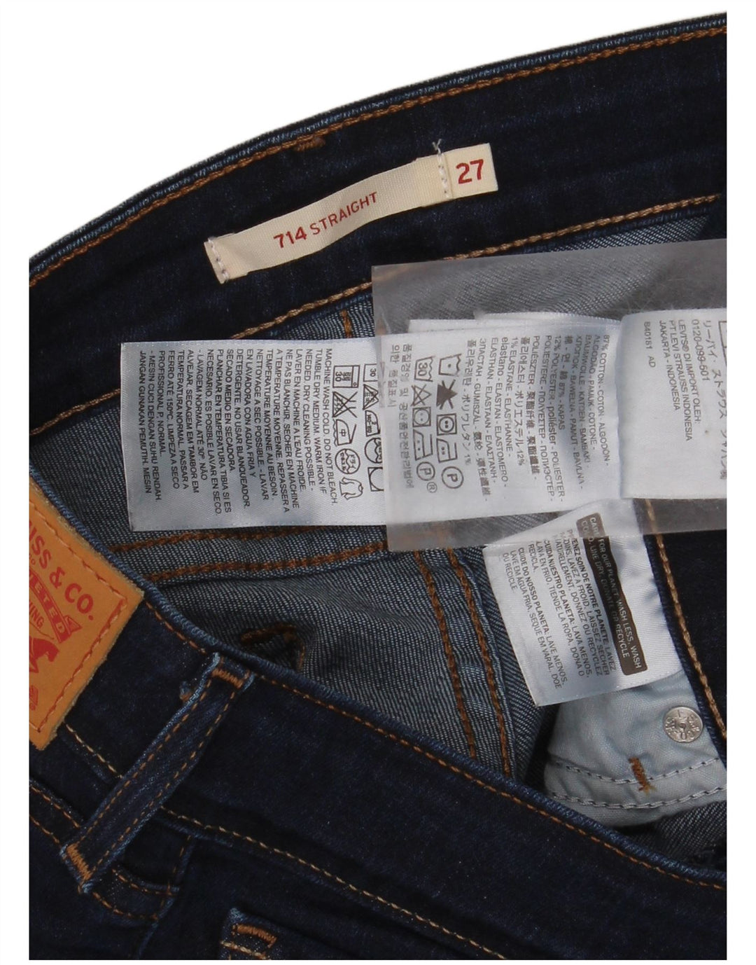 LEVI'S ženske ravne traperice 714 W27 L32 tamnoplavi pamuk