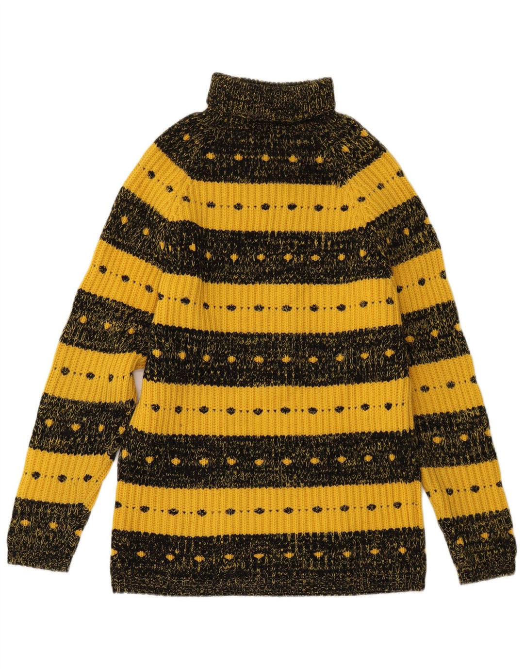 VINTAGE ženski pulover s rol izrezom UK 12 srednje žute pruge