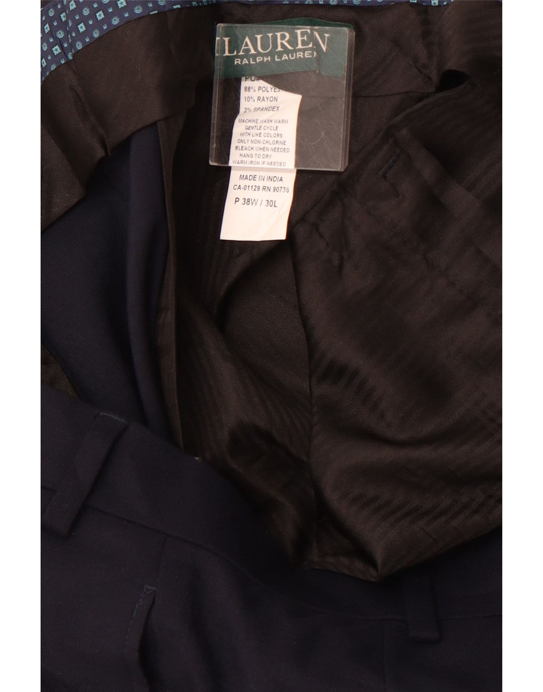 POLO RALPH LAUREN Muške hlače ravnog odijela W38 L30 tamnoplavi poliester