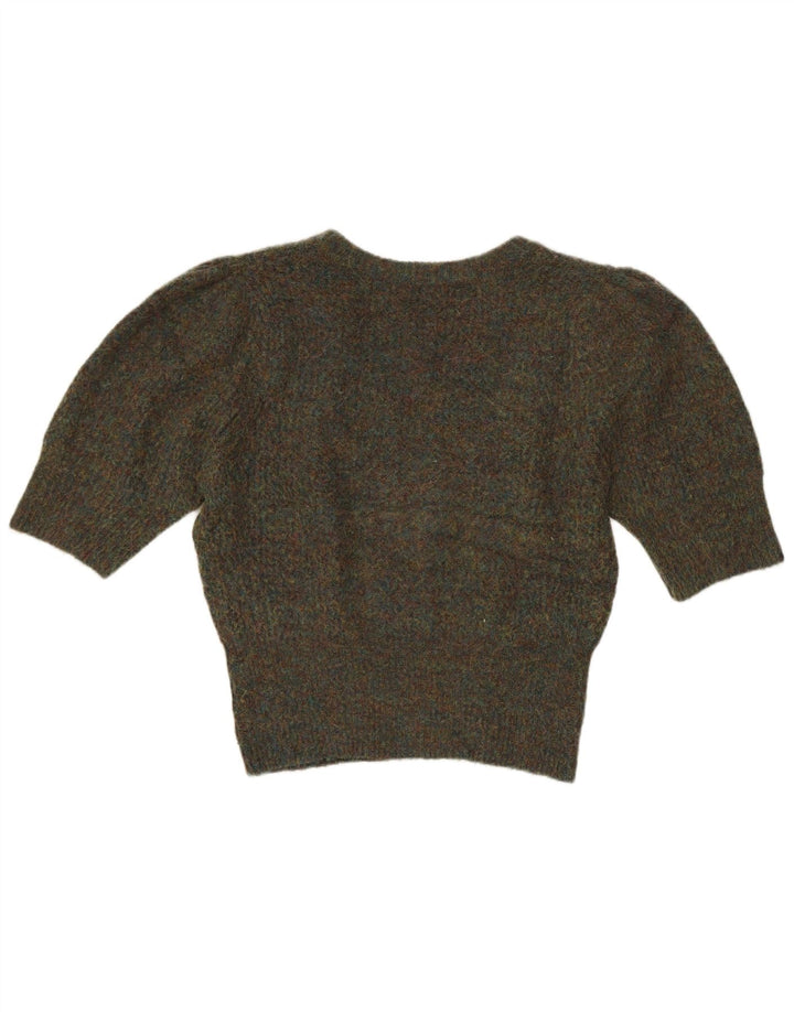 Zara ženski kratki džemper s V-izrezom UK 14, srednji kaki s pjegama