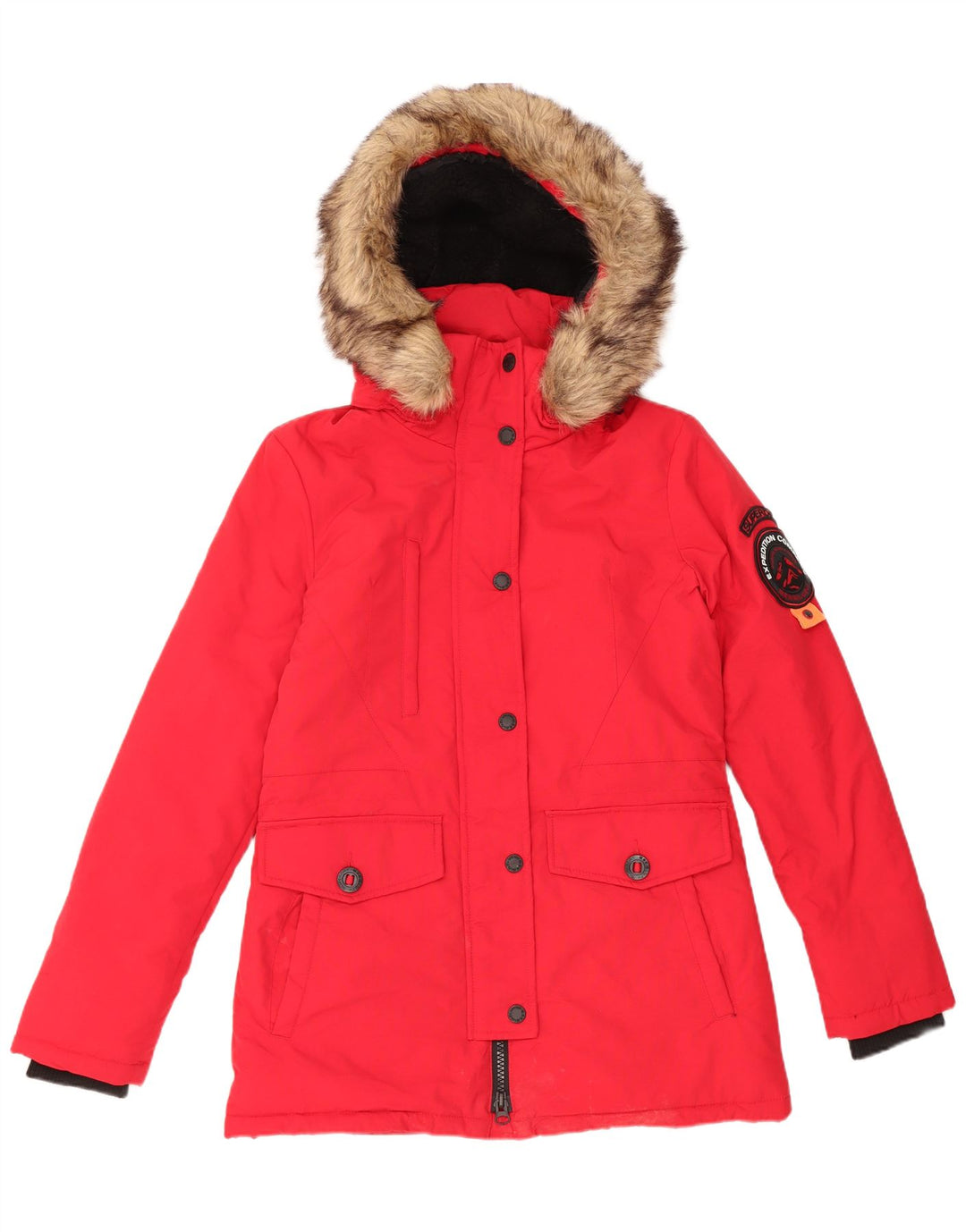 Superdry ženska velika parka jakna s kapuljačom UK 10 Mala crvena najlonska
