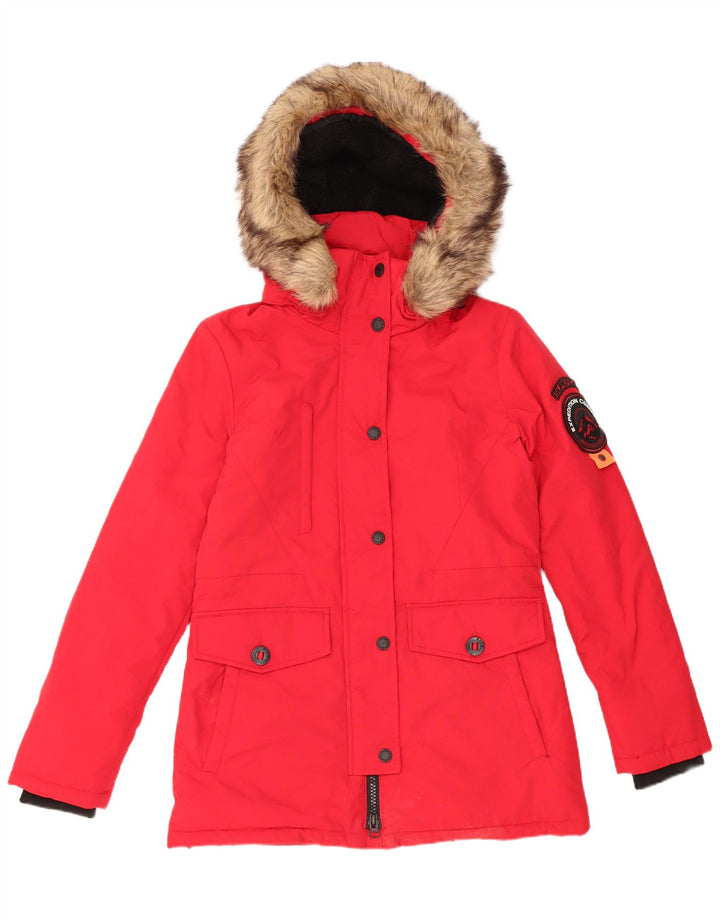 Superdry ženska velika parka jakna s kapuljačom UK 10 Mala crvena najlonska