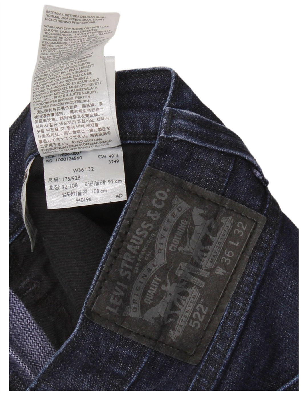 LEVI'S muške 522 sužene traperice W36 L32 tamnoplavi pamuk