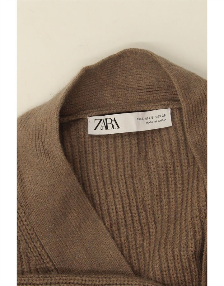 Zara ženski prekomjerni otvoreni kardigan pulover UK 10 Small Brown