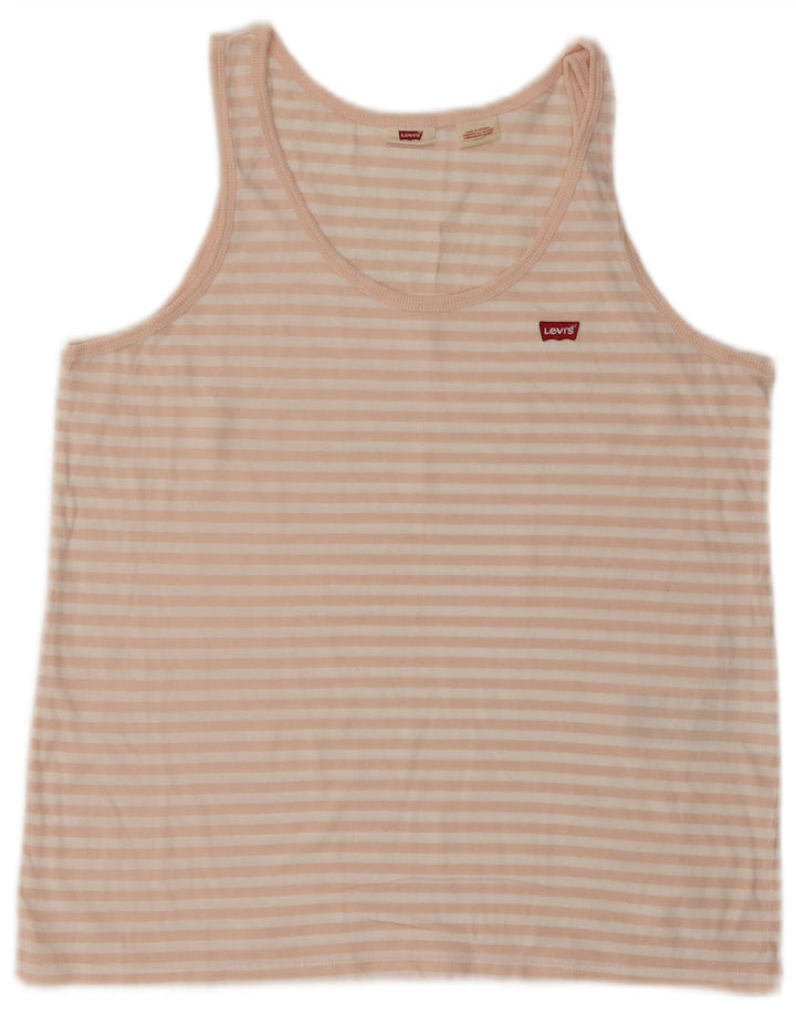 LEVI'S Womens Vest Top UK 10 Small Pink Striped Cotton