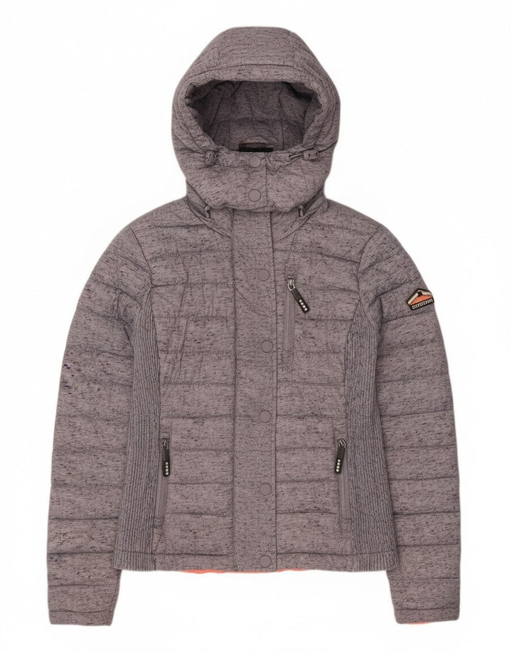 Superdry ženska podstavljena jakna s kapuljačom UK 8 XS Sivi poliester u boji