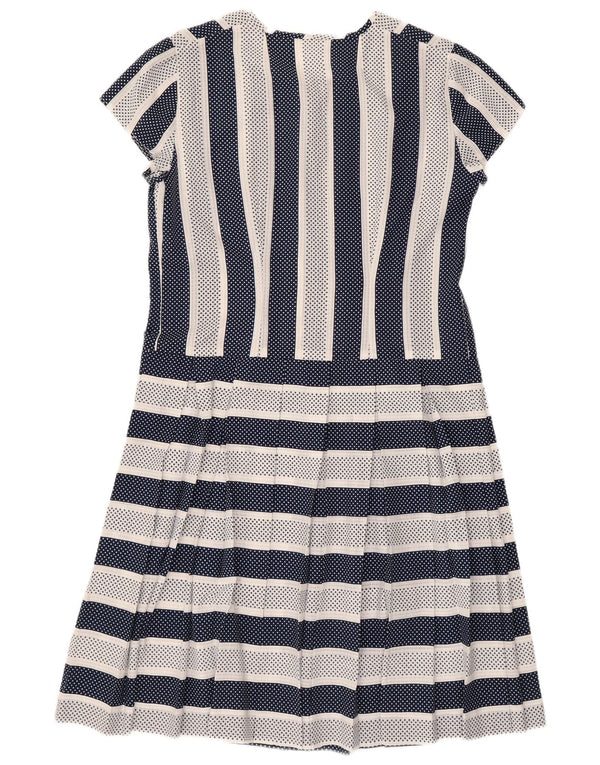 Vintage ženska haljina A-kroja UK 14 srednje tamnoplave pruge