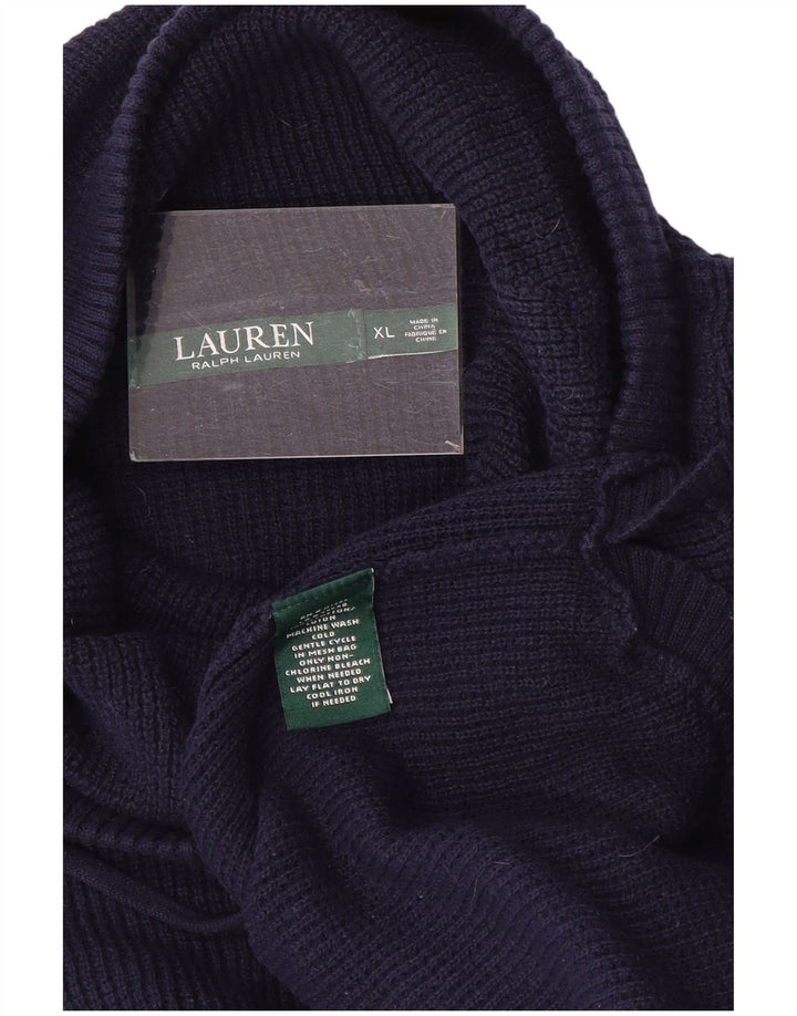 RALPH LAUREN Ženski pulover s rol izrezom UK 18 XL Mornarsko plavi pamuk