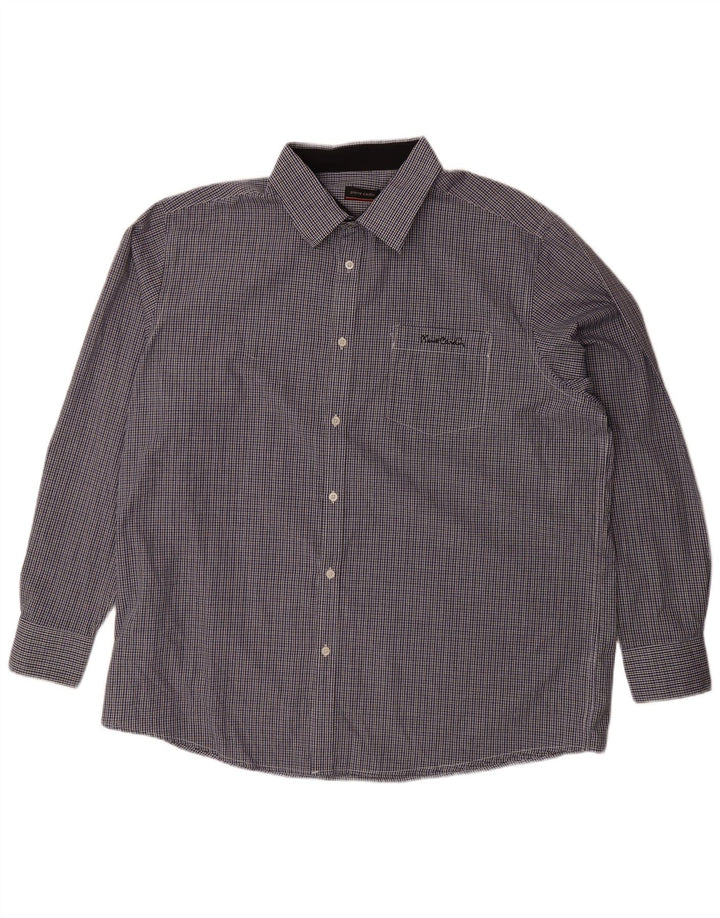 PIERRE CARDIN Muška košulja 4XL tamnoplava gingham poliester