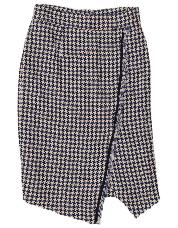 Marks & Spencer ženska asimetrična suknja UK 14 Large W28 plava houndstooth