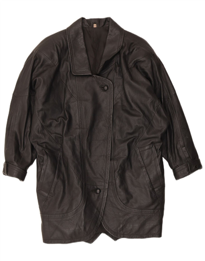 VINTAGE ženski preveliki kožni kaput EU 38 srednje crna koža