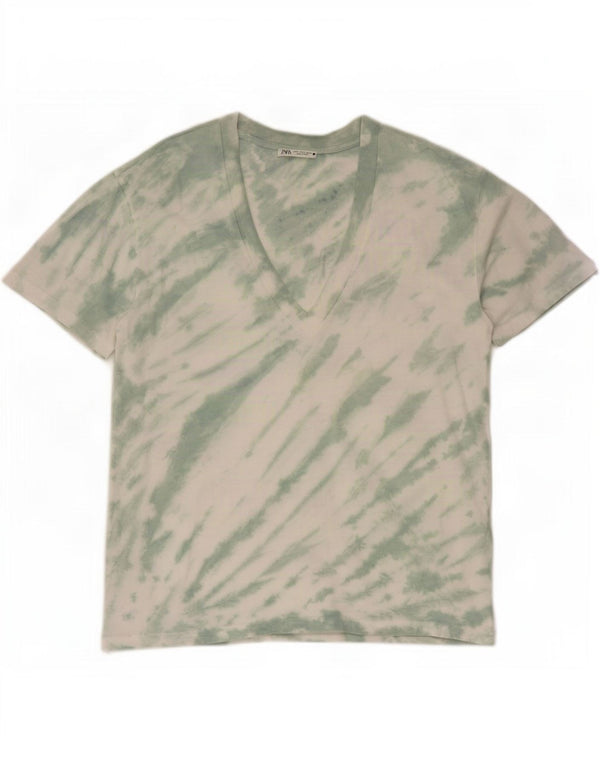 Zara ženska prevelika majica kratkih rukava UK 10 Small Green Tie Dye Pamuk