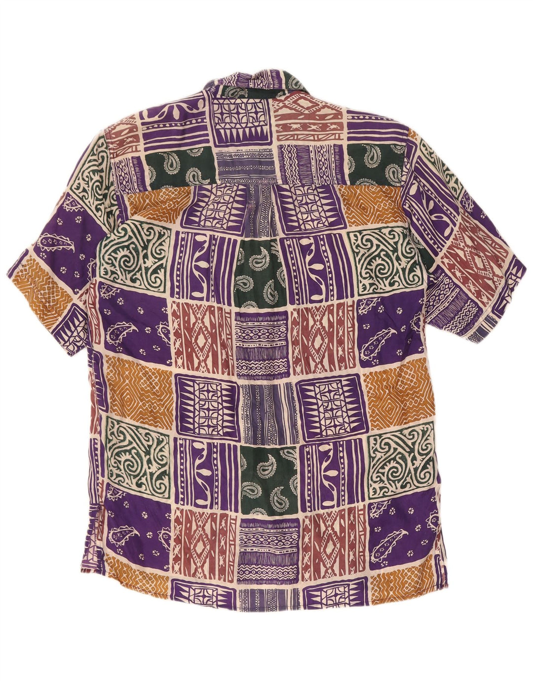 Vintage ženska košulja kratkih rukava UK 14 Velika raznobojna patchwork svila