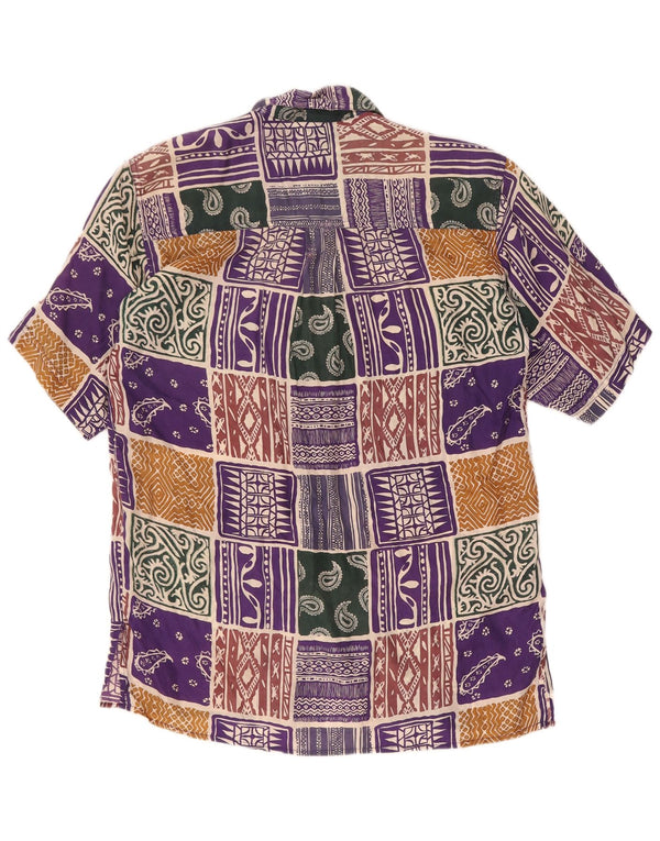 Vintage ženska košulja kratkih rukava UK 14 Velika raznobojna patchwork svila