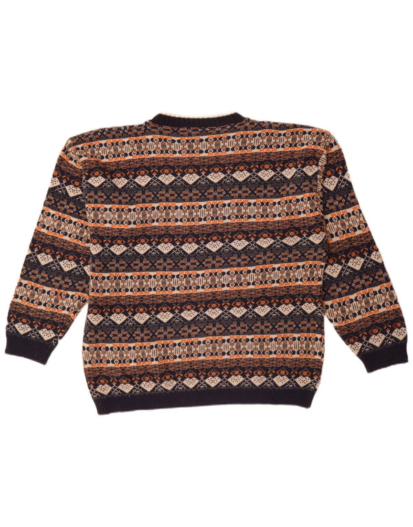 Vintage muški džemper s okruglim izrezom XL višebojni Fair Isle pamuk