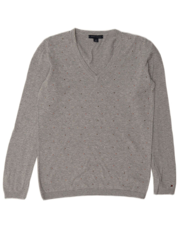 Tommy Hilfiger ženski džemper s V-izrezom UK 10 Small Grey Flecked