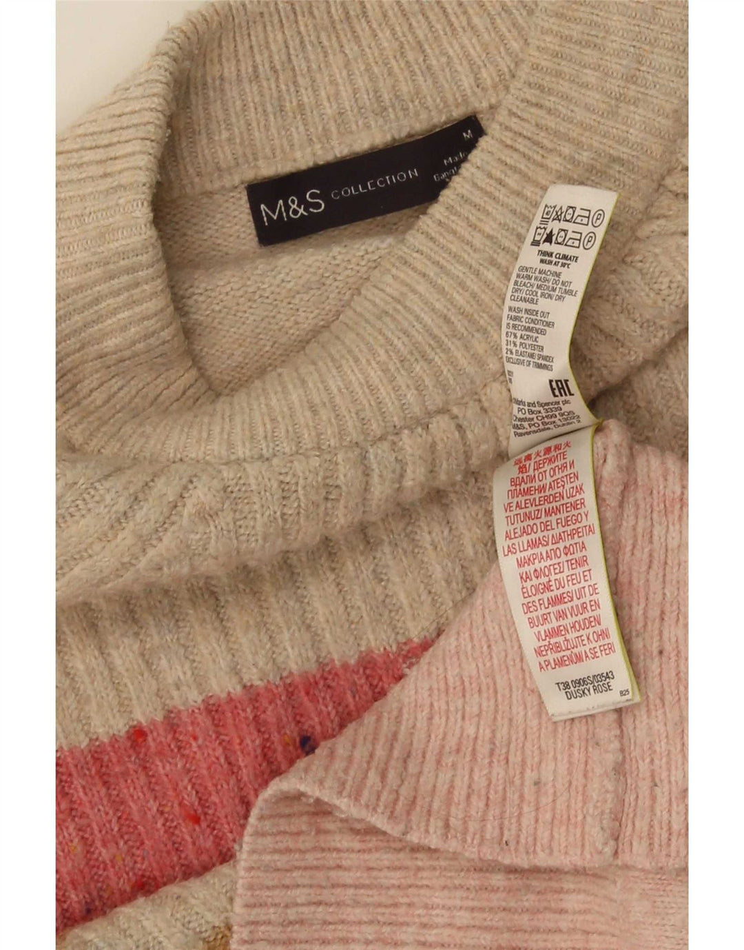 Marks & Spencer ženski džemper s okruglim izrezom UK 16 srednje ružičasto na pruge