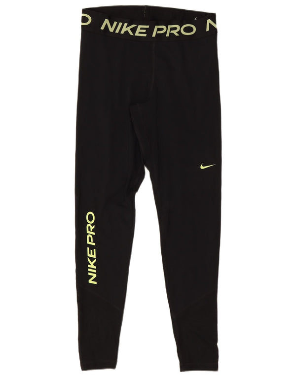 Nike Womens Dri Fit Graphic Leggings UK 12 Medium Black Polyester