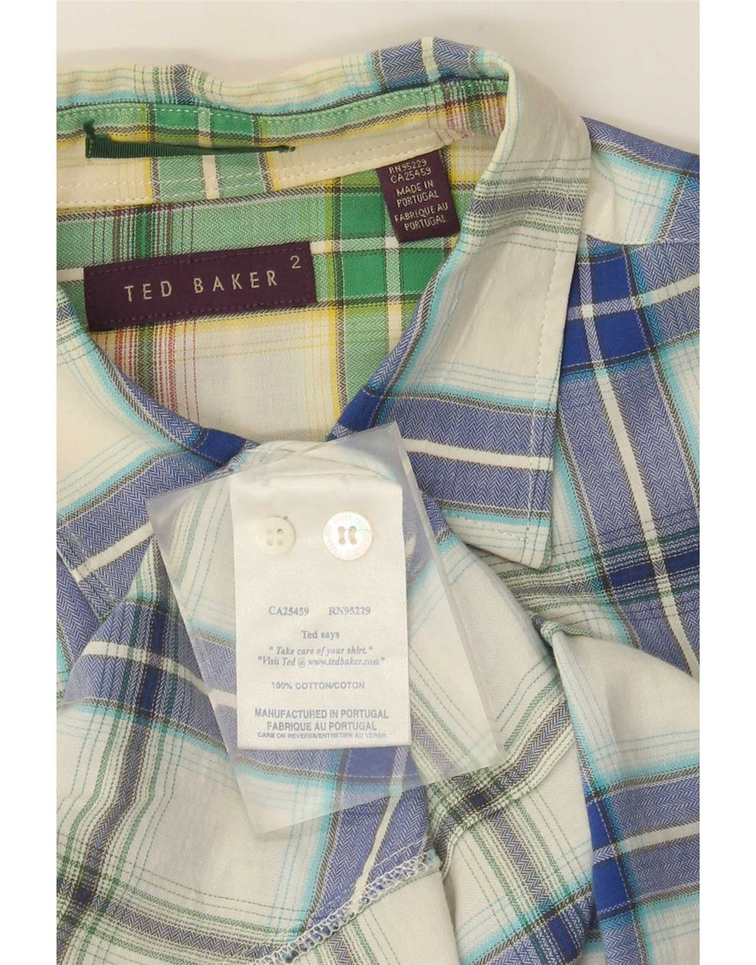 Muška flanelska košulja Ted Baker, veličina 2, mali plavi karirani pamuk