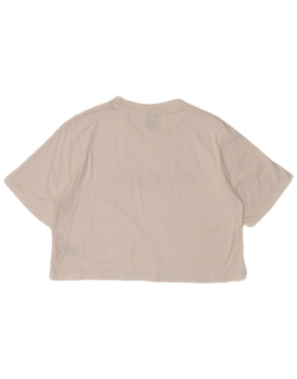 ELLESSE Womens Crop Graphic T-Shirt Top UK 12 Medium White Cotton